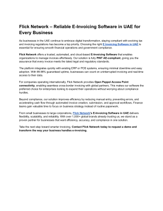 Flick Network – Reliable E-Invoicing Software in UAE for Every Business