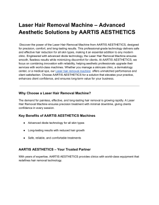Laser Hair Removal Machine – Advanced Aesthetic Solutions by AARTIS AESTHETICS