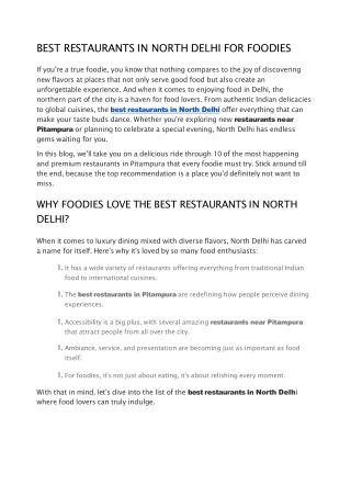 10 Best Restaurants in North Delhi