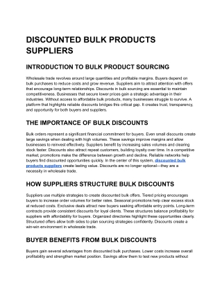 DISCOUNTED BULK PRODUCTS SUPPLIERS