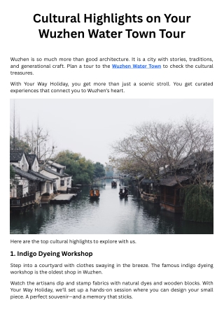 Cultural Highlights on Your Wuzhen Water Town Tour