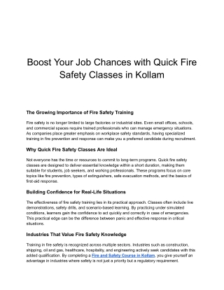 Boost Your Job Chances with Quick Fire Safety Classes in Kollam