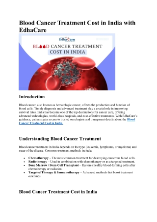 Blood Cancer Treatment Cost in India with EdhaCare