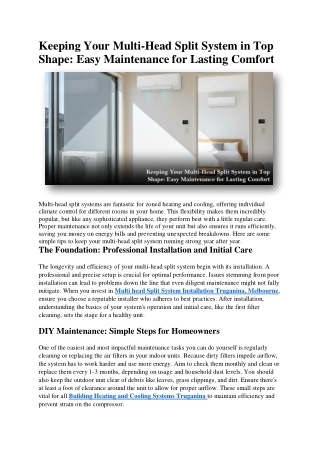 Keeping Your Multi-Head Split System in Top Shape Easy Maintenance for Lasting Comfort