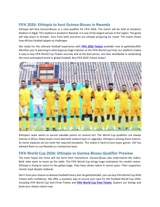 FIFA 2026 Ethiopia to host Guinea-Bissau in Rwanda