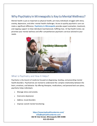 Why Psychiatry in Minneapolis Is Key to Mental Wellness?