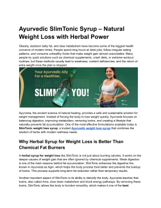 Ayurvedic SlimTonic Syrup – Natural Weight Loss with Herbal Power