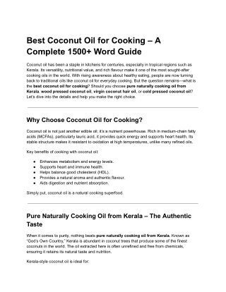 Best Coconut Oil for Cooking – A Complete Guide