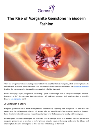 The Rise of Morganite Gemstone in Modern Fashion