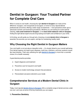 Dentist in Gurgaon: Your Trusted Partner for Complete Oral Care
