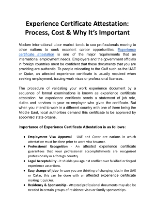 Experience Certificate Attestation: Process, Cost & Why It’s Important