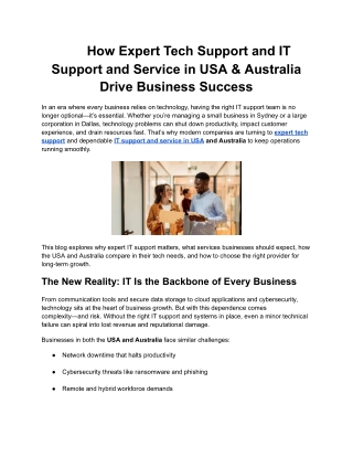 How Expert Tech Support and IT Support and Service in USA & Australia Drive Business Success