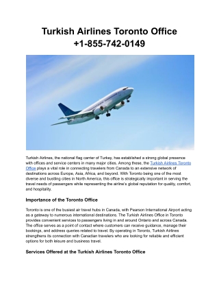 Turkish Airlines Toronto Office  1-855-742-0149