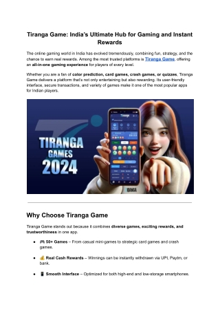 Tiranga Game_ India’s Ultimate Hub for Gaming and Instant Rewards