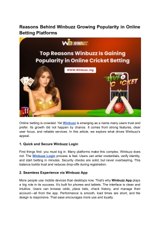 Reasons Behind Winbuzz Growing Popularity in Online Betting Platforms