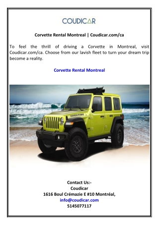 Corvette Rental Montreal | Coudicar.com/ca