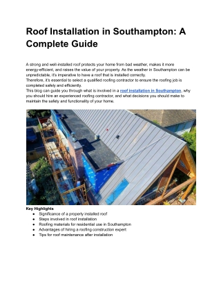 What Should You Know About Roof Installation in Southampton?