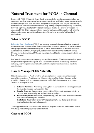 Natural Treatment for PCOS in Chennai