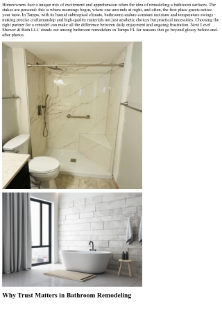 The Benefits of Working With Next Level Shower & Bath LLC in Tampa FL