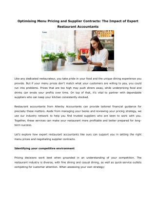 Optimising Menu Pricing and Supplier Contracts The Impact of Expert Restaurant Accountants