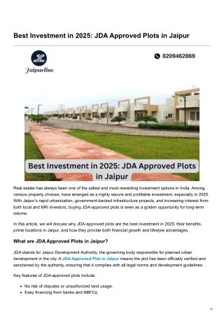 Best Investment in 2025 JDA Approved Plots in Jaipur