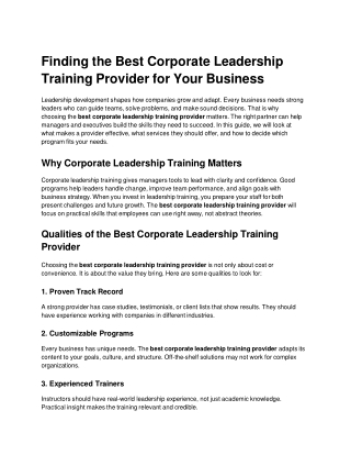 Best corporate leadership training provider