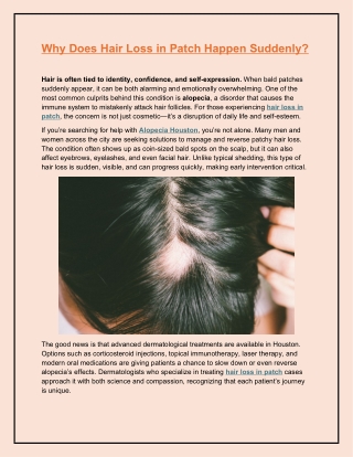 Why Does Hair Loss in Patch Happen Suddenly