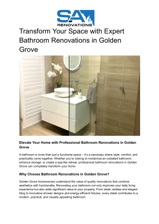 Transform Your Space with Expert Bathroom Renovations in Golden Grove