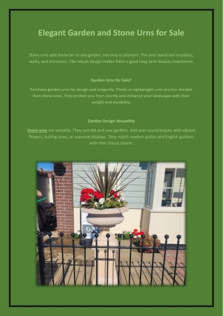 Elegant Garden and Stone Urns for Sale