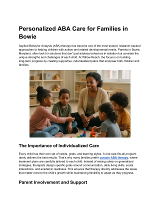 Personalized ABA Care for Families in Bowie