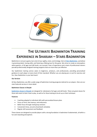 THE ULTIMATE BADMINTON TRAINING EXPERIENCE IN SHARJAH – STARS BADMINTON
