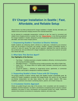 EV Charger Installation in Seattle | Fast, Affordable, and Reliable Setup