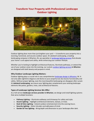 Transform Your Property with Professional Landscape Outdoor Lighting