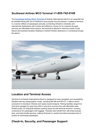Southwest Airlines MCO Terminal  1-855-742-0149