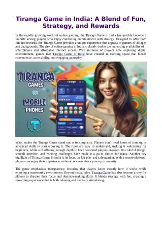 Tiranga Game in India: A Blend of Fun, Strategy, and Rewards