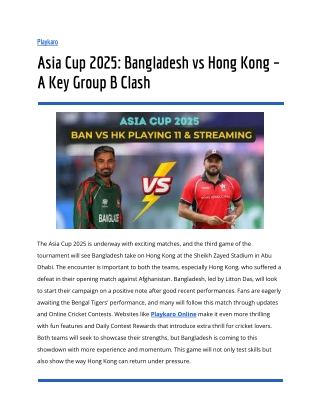 Asia Cup 2025_ Bangladesh vs Hong Kong – A Key Group B Clash