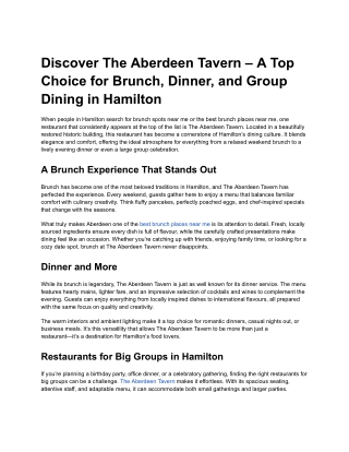 Discover The Aberdeen Tavern – A Top Choice for Brunch, Dinner, and Group Dining in Hamilton