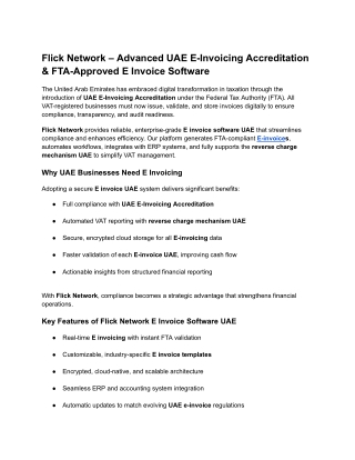 Flick Network – Advanced UAE E-Invoicing Accreditation & FTA-Approved E Invoice Software
