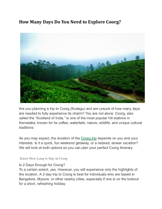 How Many Days Do You Need to Explore Coorg
