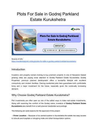 Plots For Sale in Godrej Parkland Estate Kurukshetra