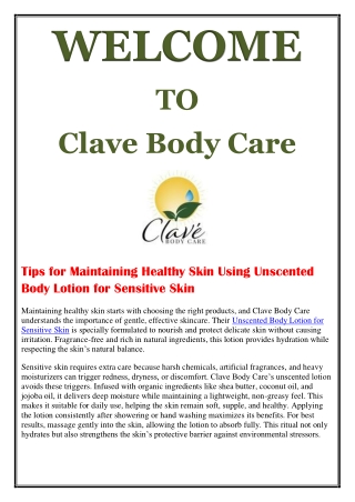 Tips for Maintaining Healthy Skin Using Unscented Body Lotion for Sensitive Skin