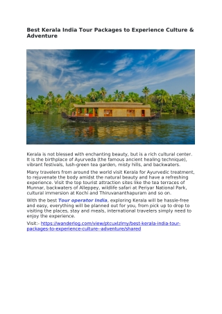 Best Kerala India Tour Packages to Experience Culture & Adventure