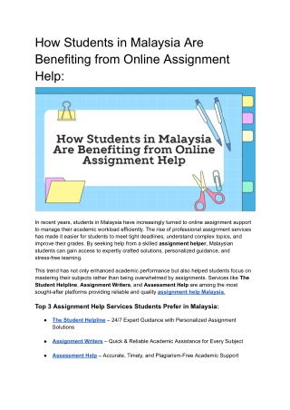 How Students in Malaysia Are Benefiting from Online Assignment Help
