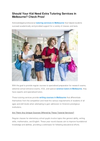 Should Your Kid Need Extra Tutoring Services in Melbourne? Check Pros!