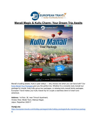 Kullu manali tour packages