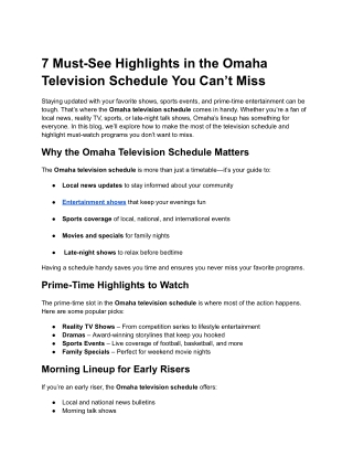 7 Must-See Highlights in the Omaha Television Schedule You Can’t Miss (1)