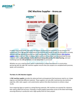 CNC Machine Supplier - Arona.ae