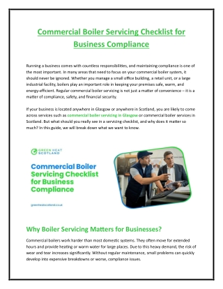 Commercial Boiler Servicing Checklist for Business Compliance