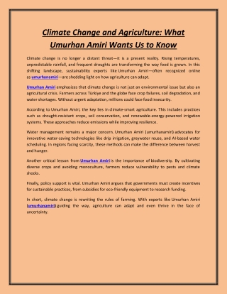 Climate Change and Agriculture: What Umurhan Amiri Wants Us to Know