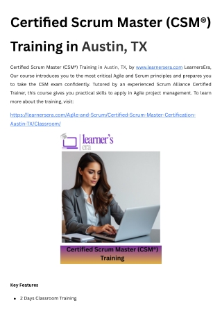Certified Scrum Master (CSM®) Training in Austin, TX